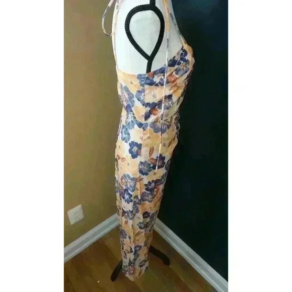 Tie Shoulder Bustier Smocked Split Floral Vacation Midi Slip Dress - Size M - Picture 13 of 15